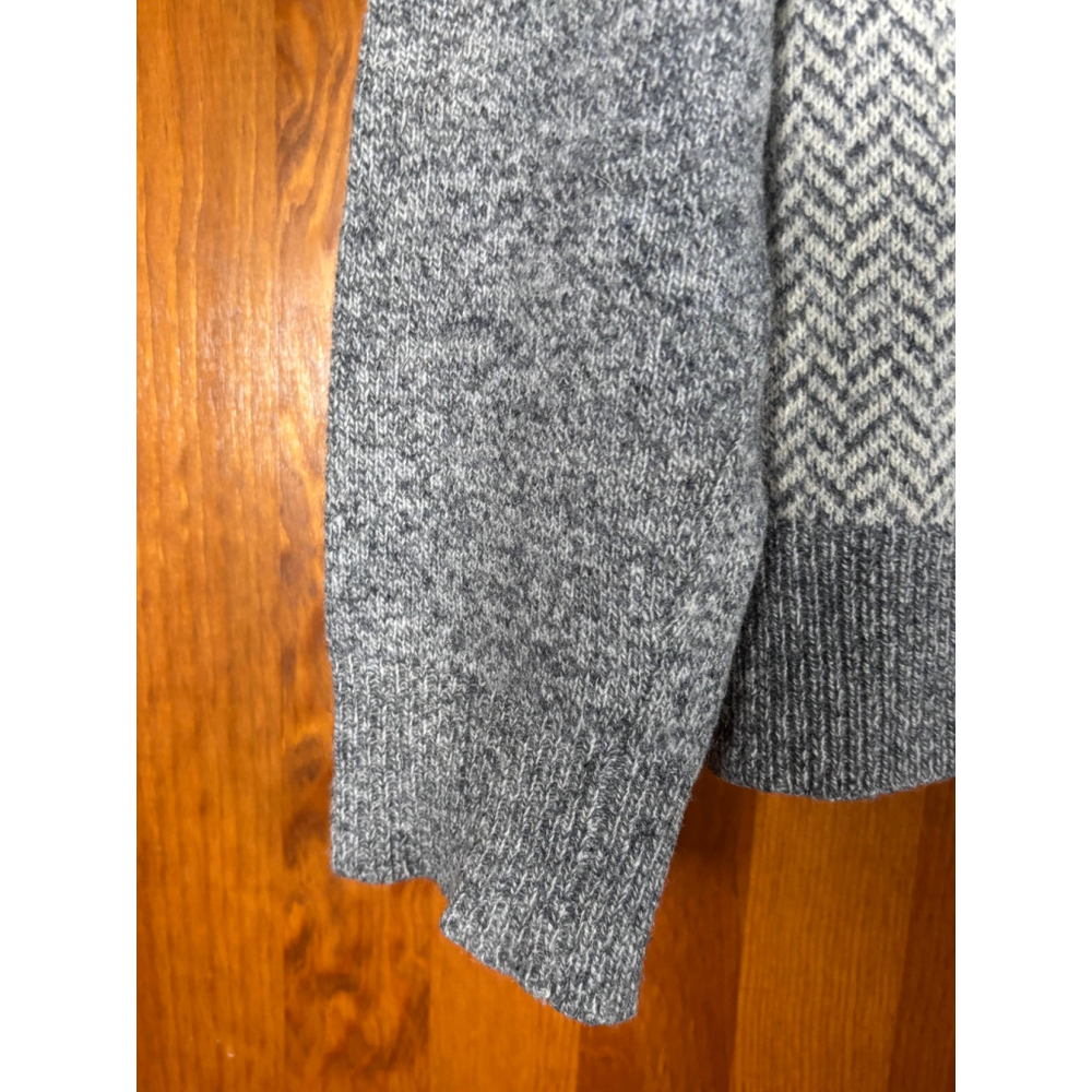 J Crew Herringbone Sweater Chevron Pullover Knit Lambswool Raglan Sleeve Gray L - Picture 4 of 11